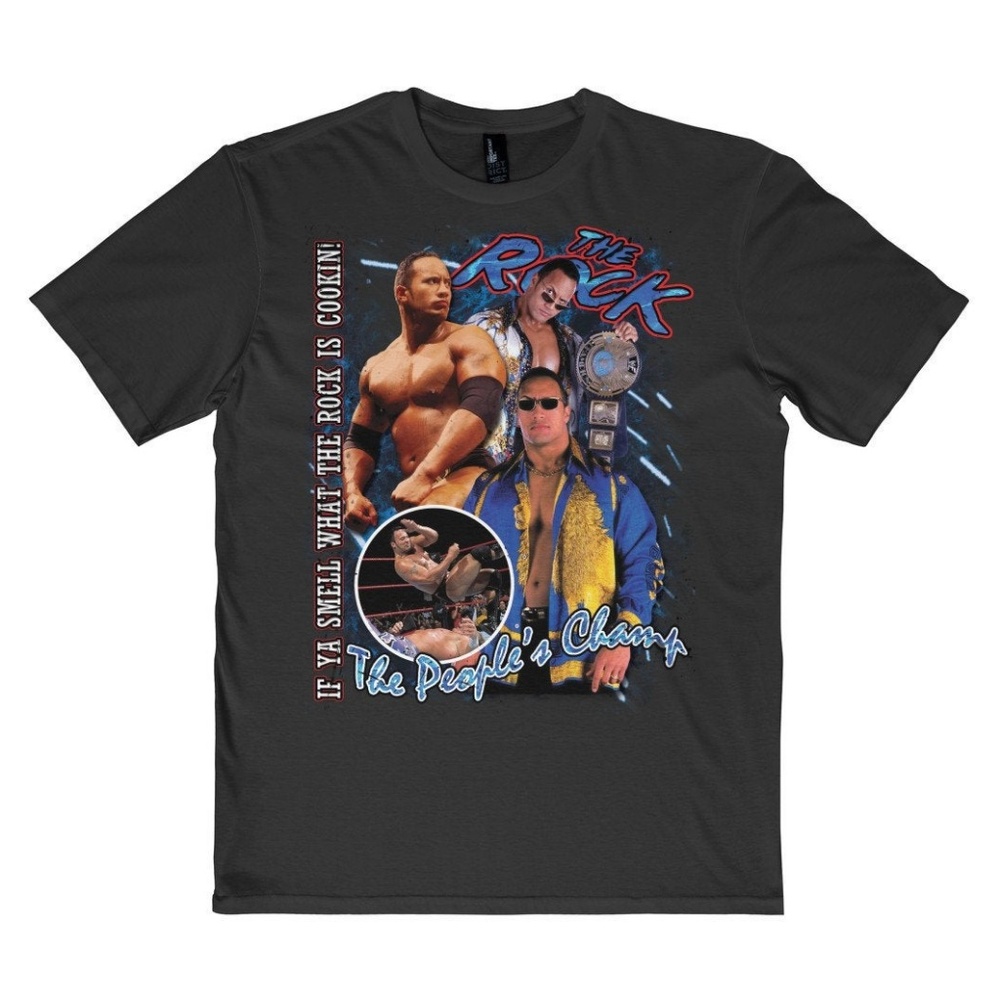 Vintage Style Black The Rock Wrestling Tee Shirt